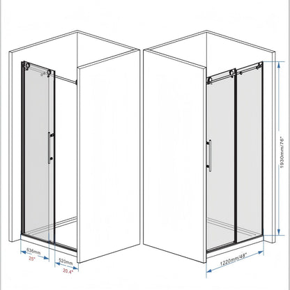 Frameless Shower Door, Smooth Sliding Tracks