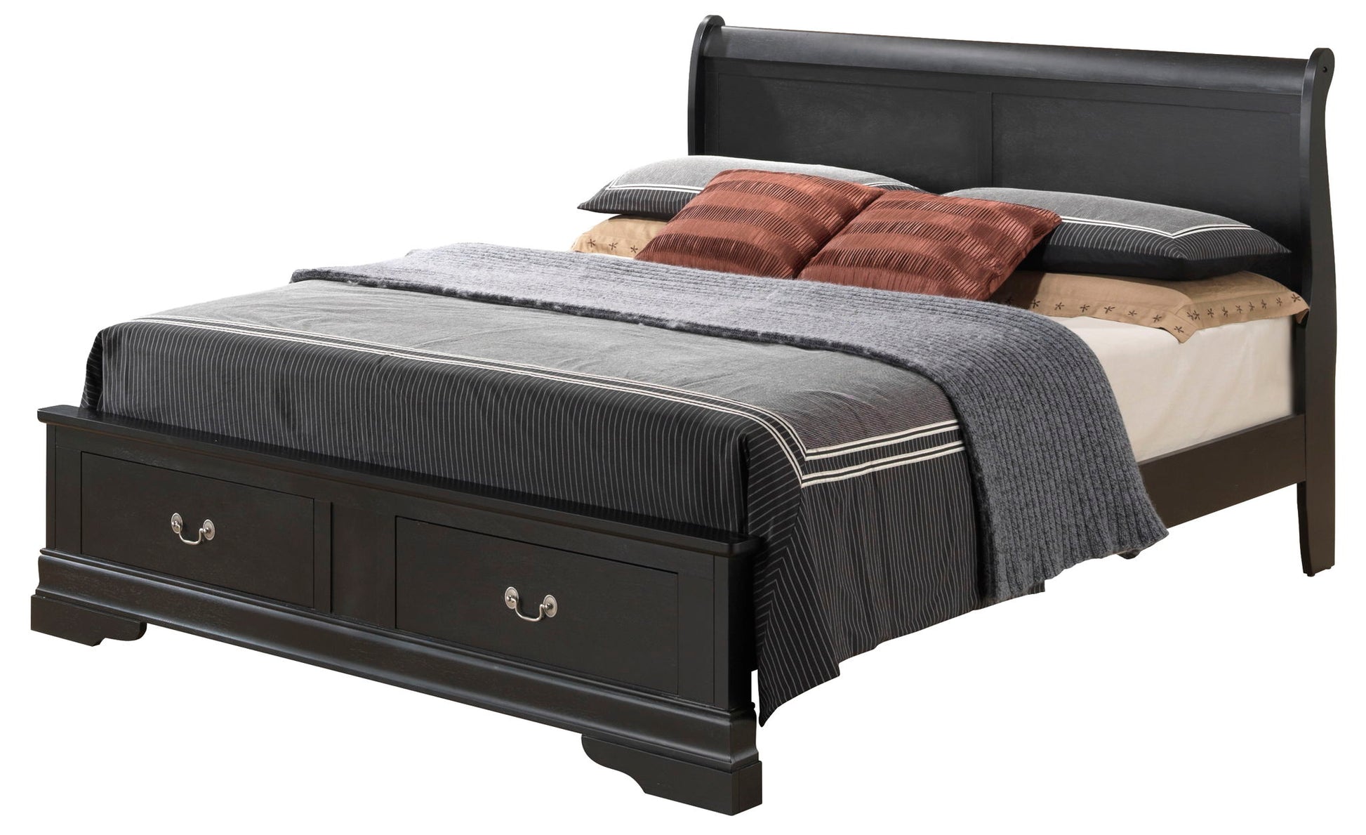 The Louis Phillipe - Storage Bed features a sleek black bed frame.