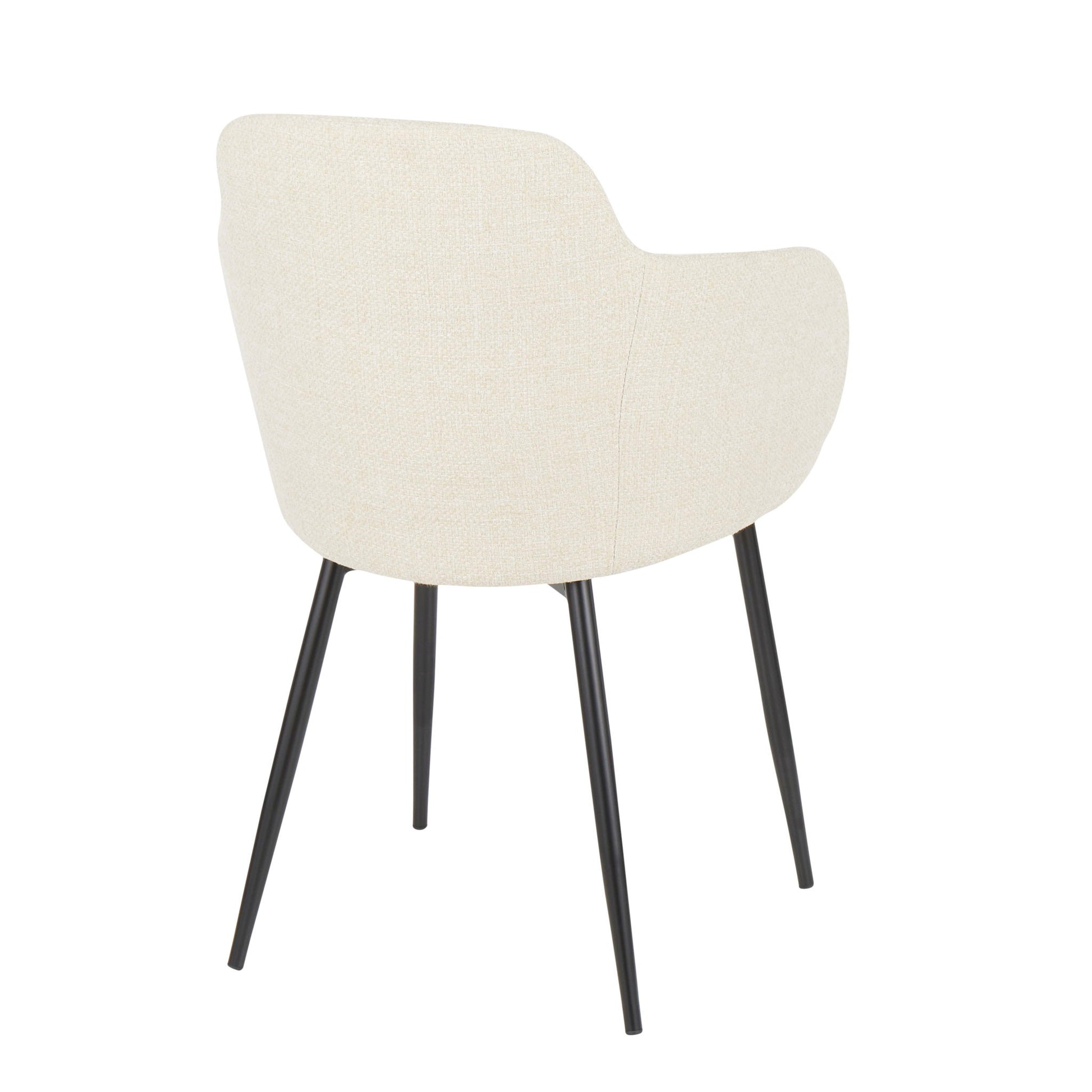 The Boyne - Industrial Chair features curved beige fabric upholstery and four slender black metal legs, displayed from a rear angle against a white background.