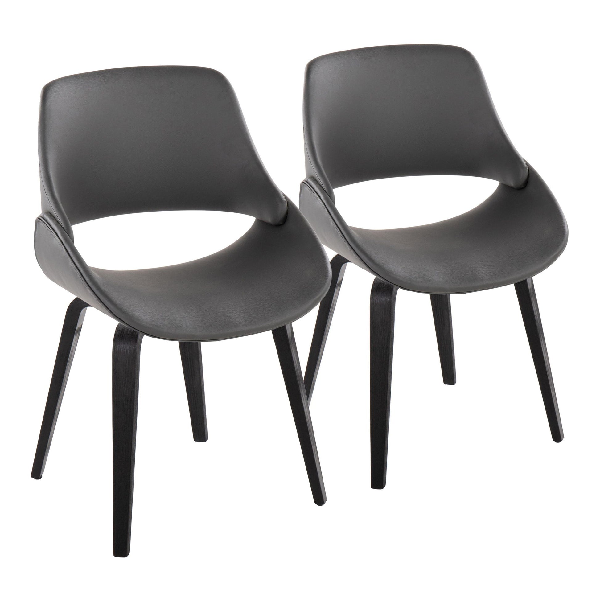 A set of two Fabrico Mid Century Modern Dining Chairs with curved seats, open lower backs, and four angled legs each, shown side by side on a white background.
