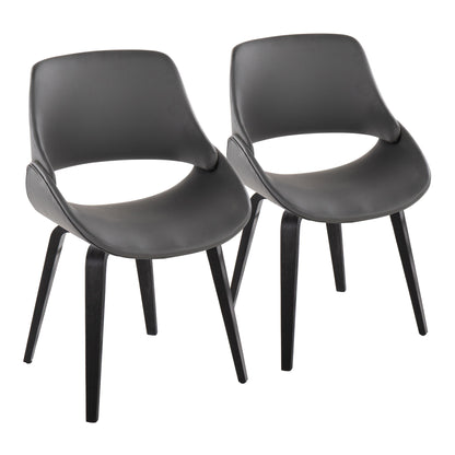 A set of two Fabrico Mid Century Modern Dining Chairs with curved seats, open lower backs, and four angled legs each, shown side by side on a white background.