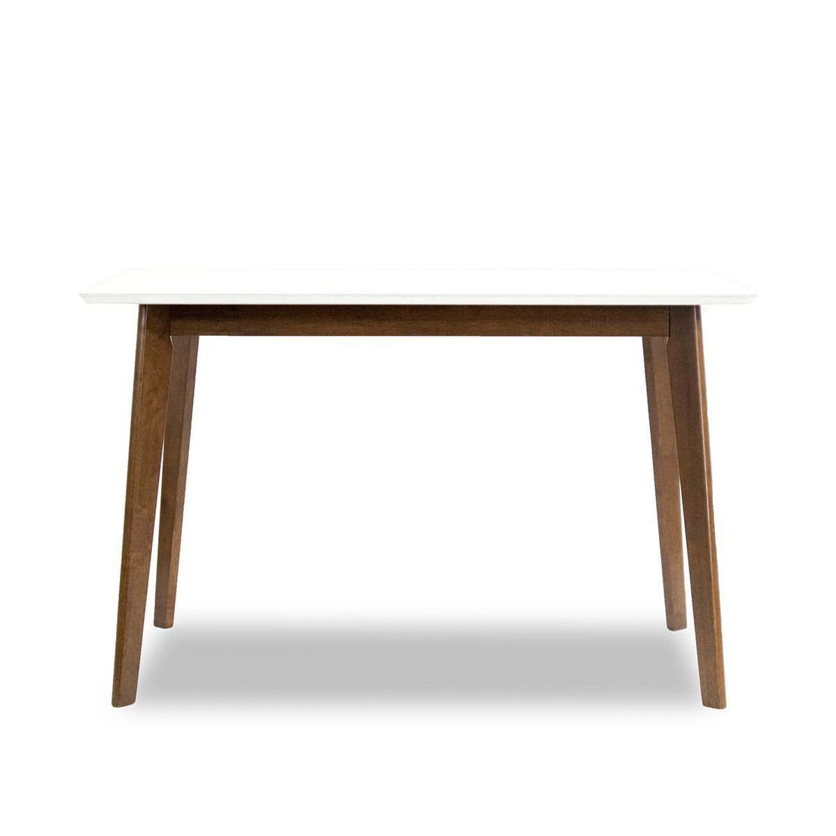 The Carlos - Dining Table features a simple, modern design with a rectangular white tabletop and wooden legs. Photographed against a plain white background.