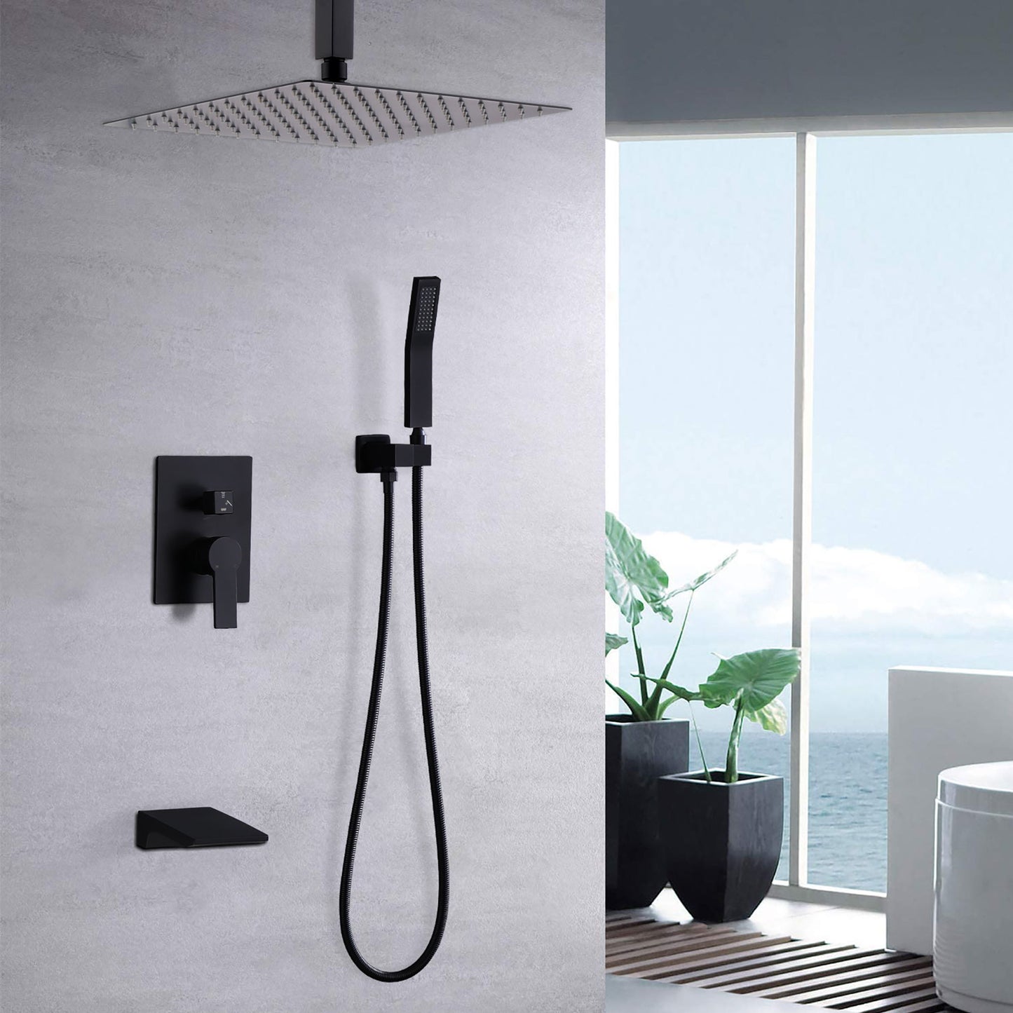 Wall Mount Shower System With High Pressure 10" Shower Head And Handheld, Stainless Steel - Matte Black