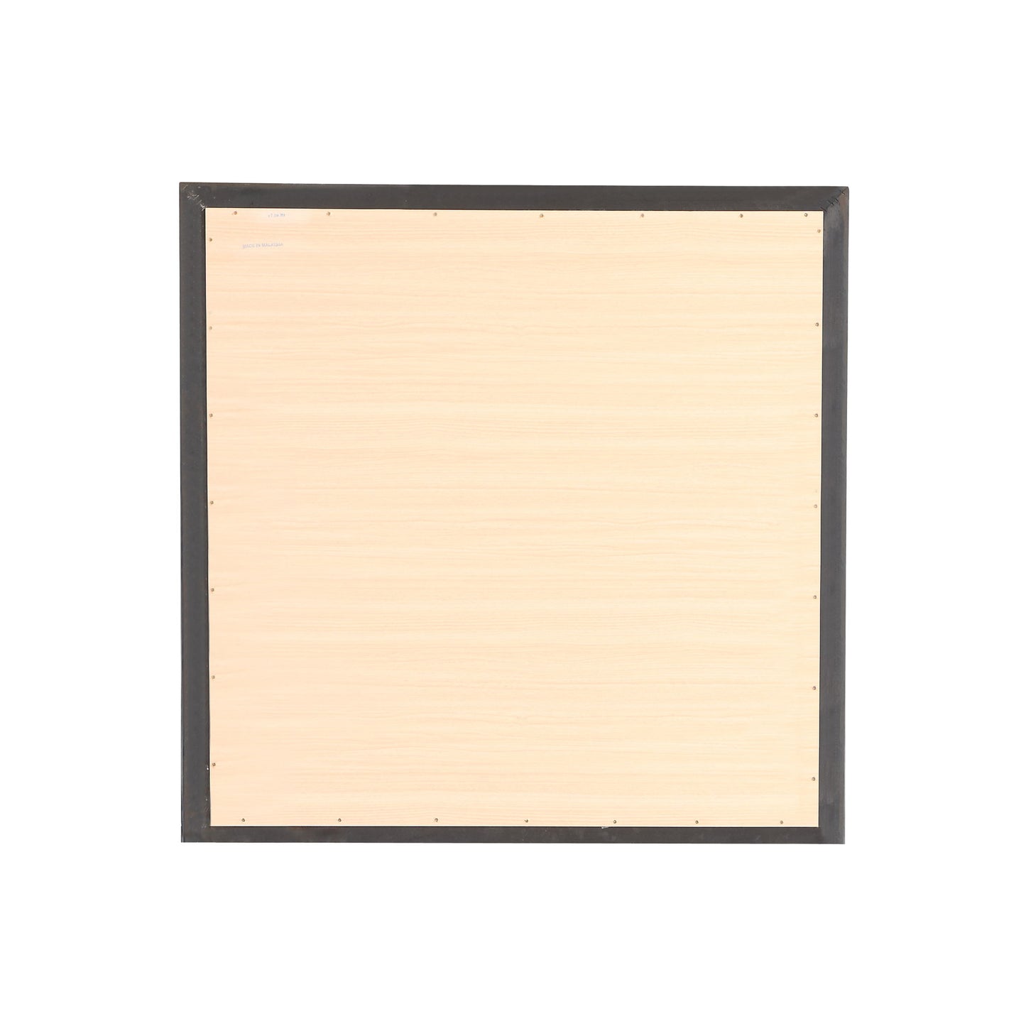 The Modern Design Transitional Wall Mirror features a square shape, light wood finish, slim dark frame, and visible edge nails, shown against a white background.
