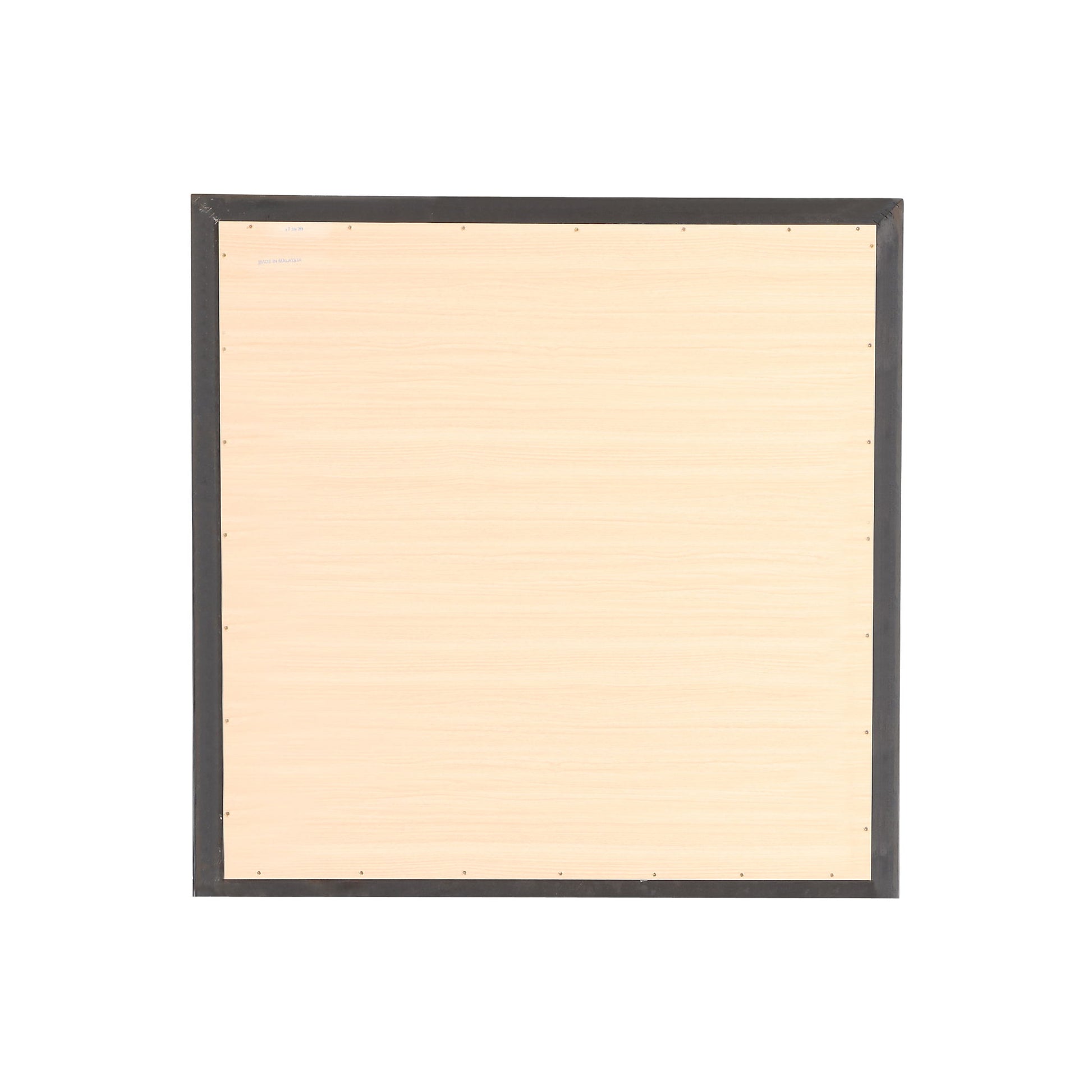 The Modern Design Transitional Wall Mirror features a square shape, light wood finish, slim dark frame, and visible edge nails, shown against a white background.