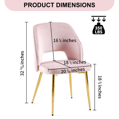 Velvet Dining Chairs With Metal Legs And Hollow Back: 32.25" H, 18.75" seat height, 16.13" backrest height, 18.5" seat depth, 20.5" seat width; supports up to 350 lbs.