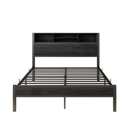 Modern Metal Platform Bed Frame With Storage Headboard And Charging Station