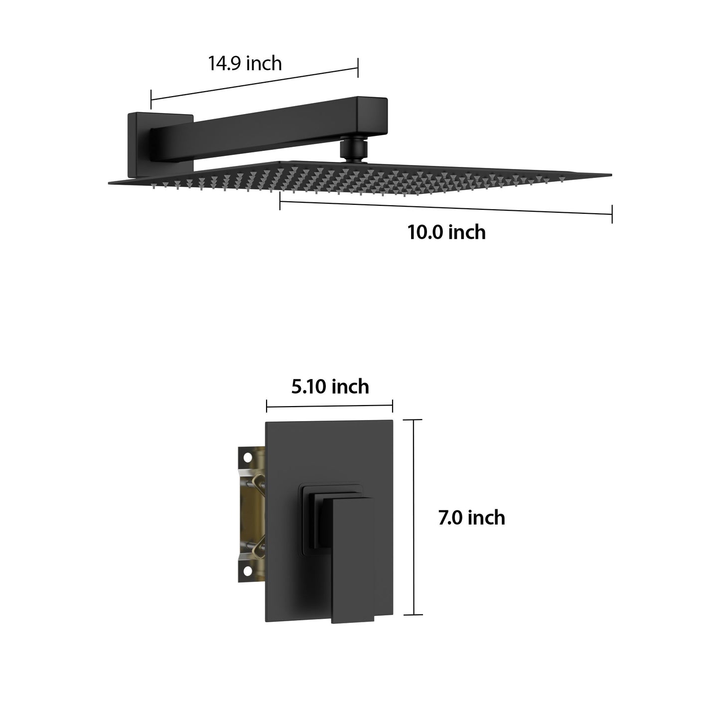 Shower Faucet Set With Rainfall Shower Head And Shower Valve, Stainless Steel And Brass