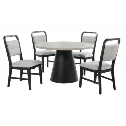 Dining Set With Round Table And 4 Upholstered Chairs - Black / Gray