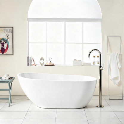 Contemporary Glossy Freestanding Bathtub With Chrome Overflow And Drain
