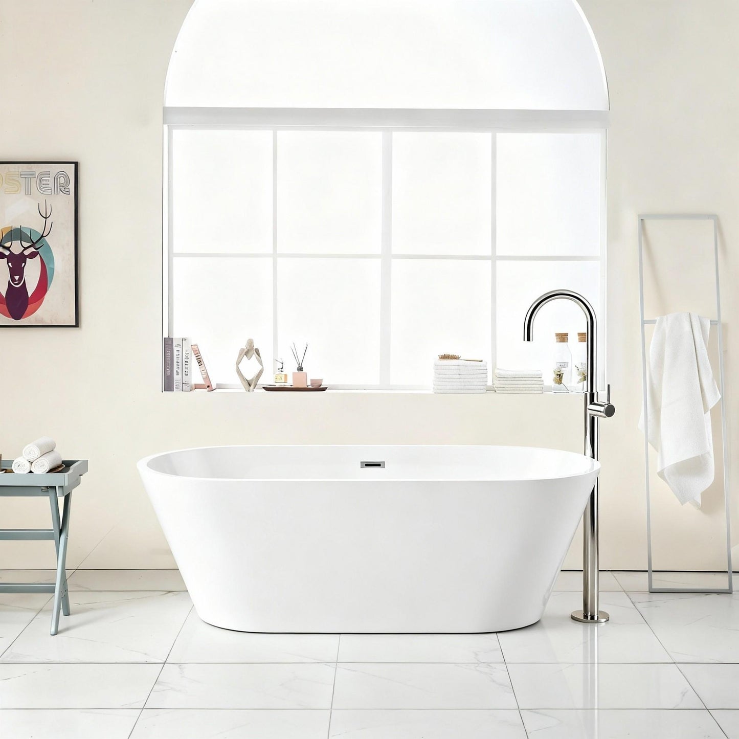 Gloss Freestanding Bathtub With Drain, Stand Alone Soaking Tub