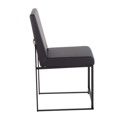 Side view of the Fuji High Back Dining Chair (Set of 2) in modern black, featuring a padded seat and backrest on a sleek black metal frame for contemporary elegance.