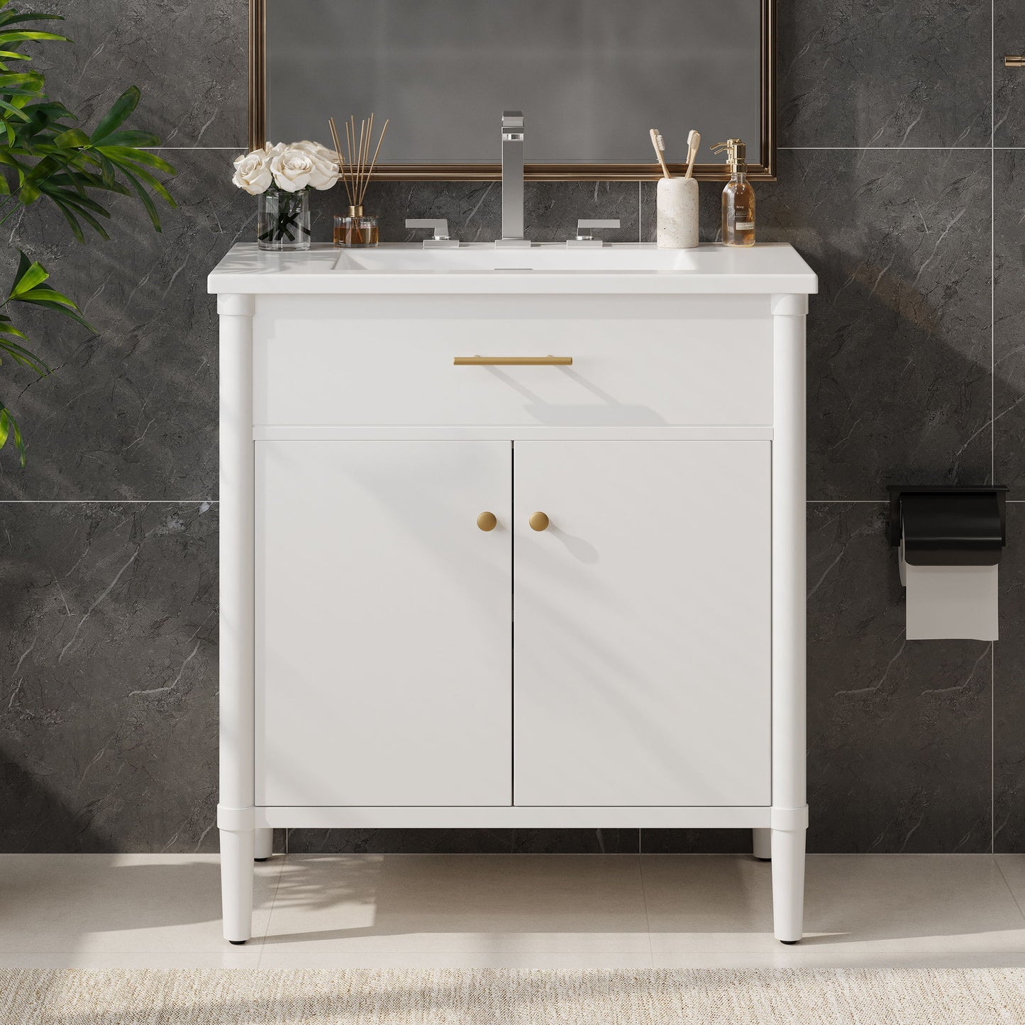 Bathroom Vanity With Sink, Soft Close Doors And Adjustable Shelf