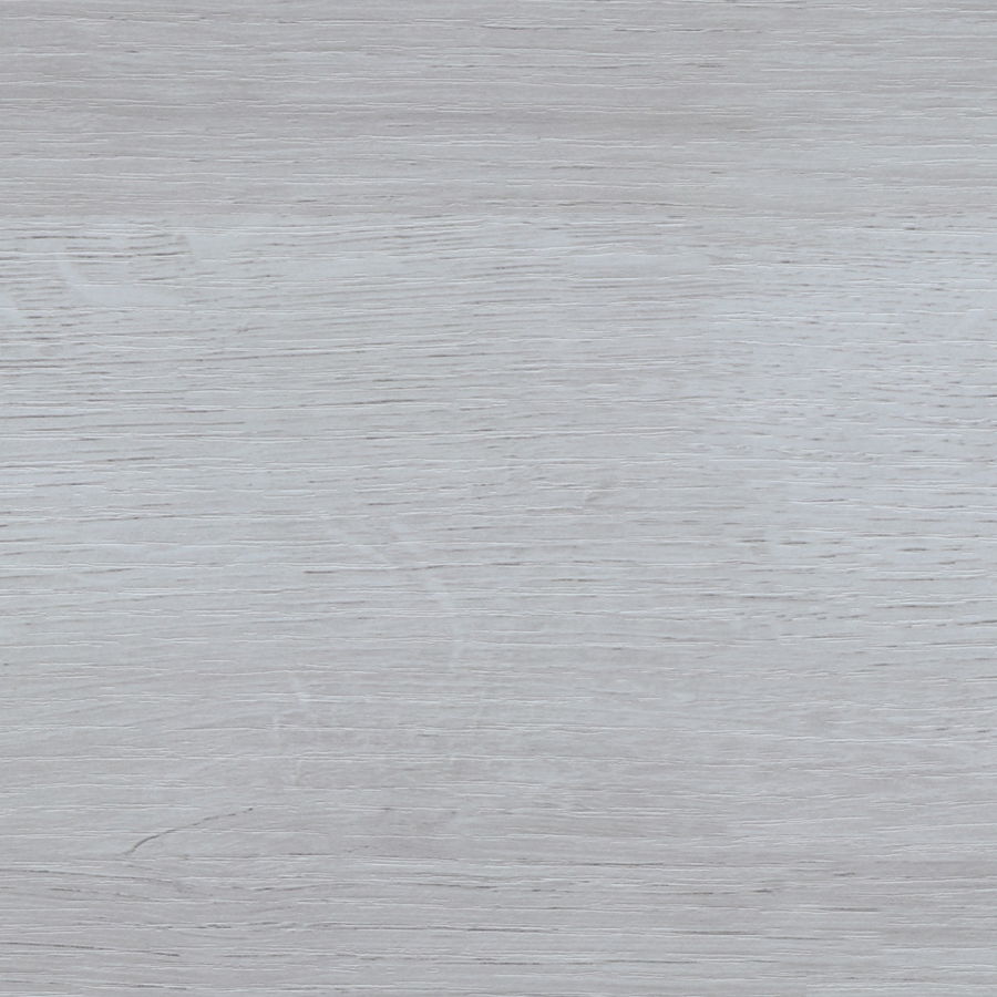 The Modern Home Display Cabinet 4 Tier Open Shelving With Center Drawer in White Oak features a light gray wood finish with visible grain patterns and a subtle texture, offering a clean, minimalist look.