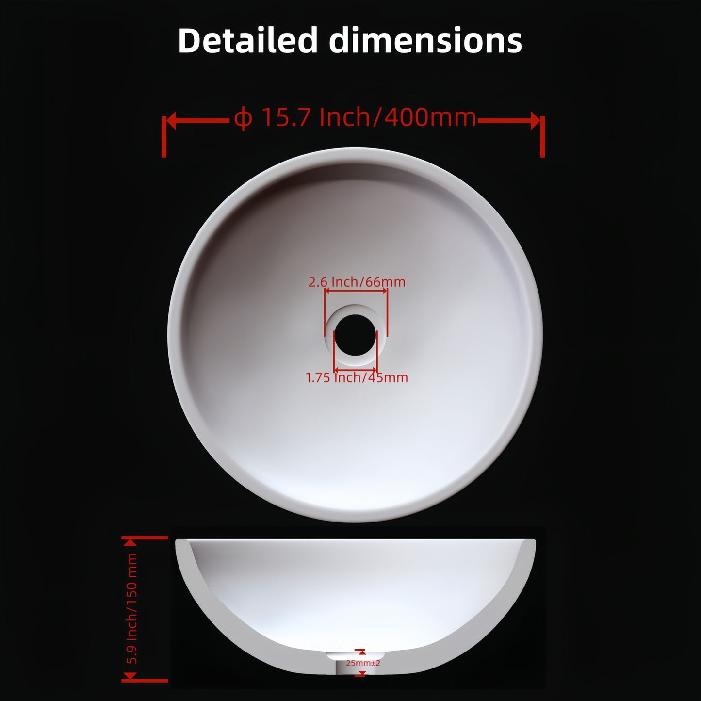 Bathroom Vessel Sink, Circular Design