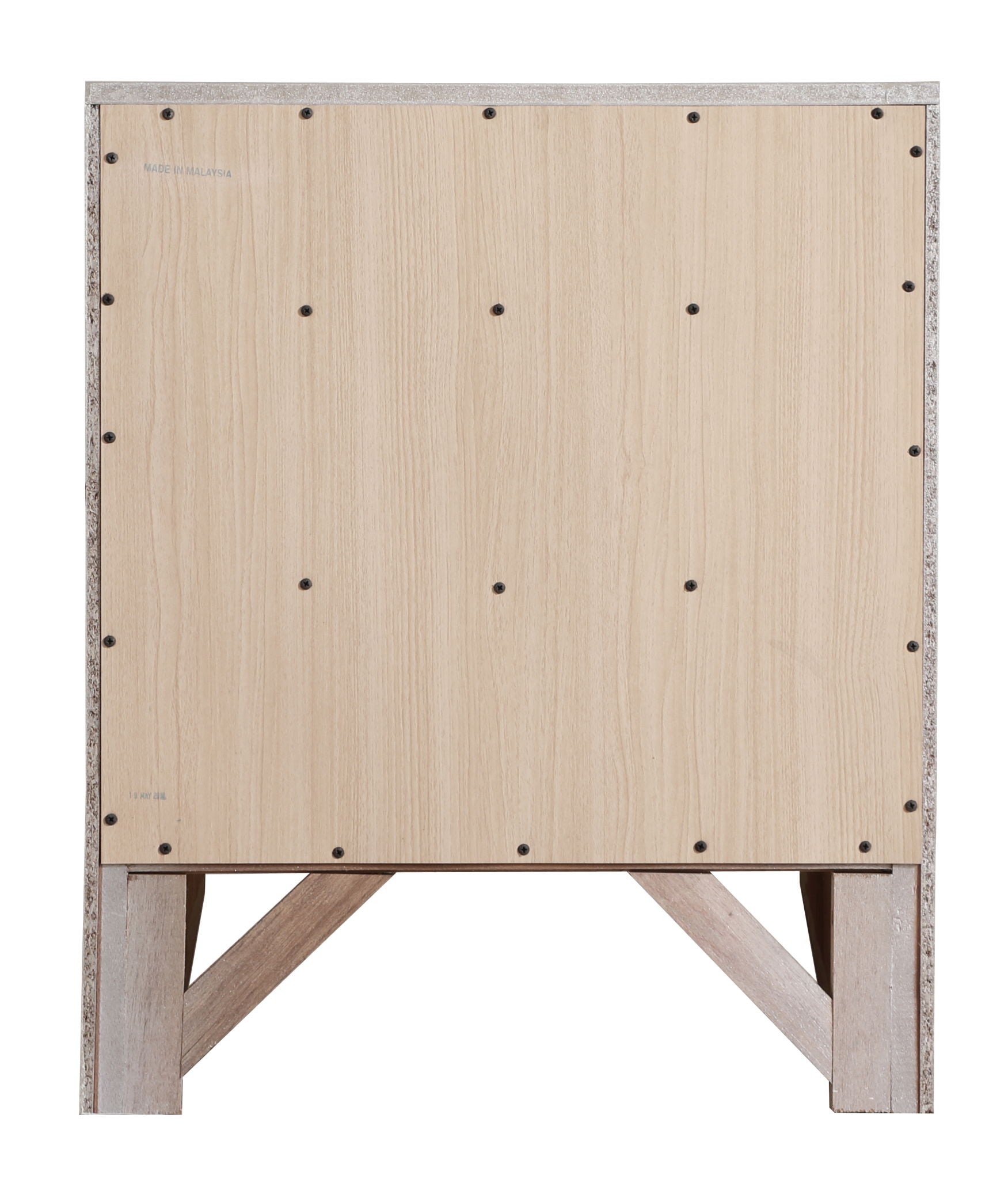 The Marilla Nightstand features a plain wooden panel with visible screws and angled wooden legs, shown against a white background.