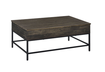 The Cliff - Modern Design Table is a rectangular wooden coffee table with a dark wood finish and black metal legs, offering a sleek, modern look.