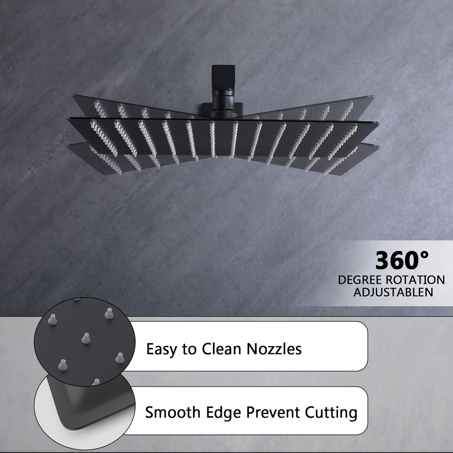 Luxury Bathroom Ceiling Mount 12" Rain Mixer Shower System With Brushed Nickel - Matte Black