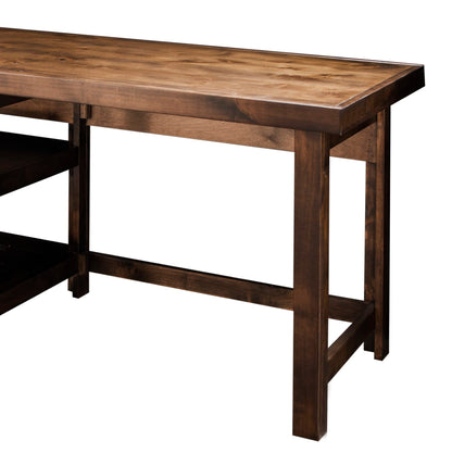 The Couch.com Sausalito Workstation Desk features wood construction, a rectangular top, sturdy straight legs, and a dark brown whiskey finish for a simple, rustic look.
