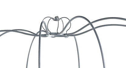A close-up of the Priya Twin Bed With Canopy in Silver, featuring metallic bars that curve outward from the frame to form an open, dome-like canopy on a plain white background.