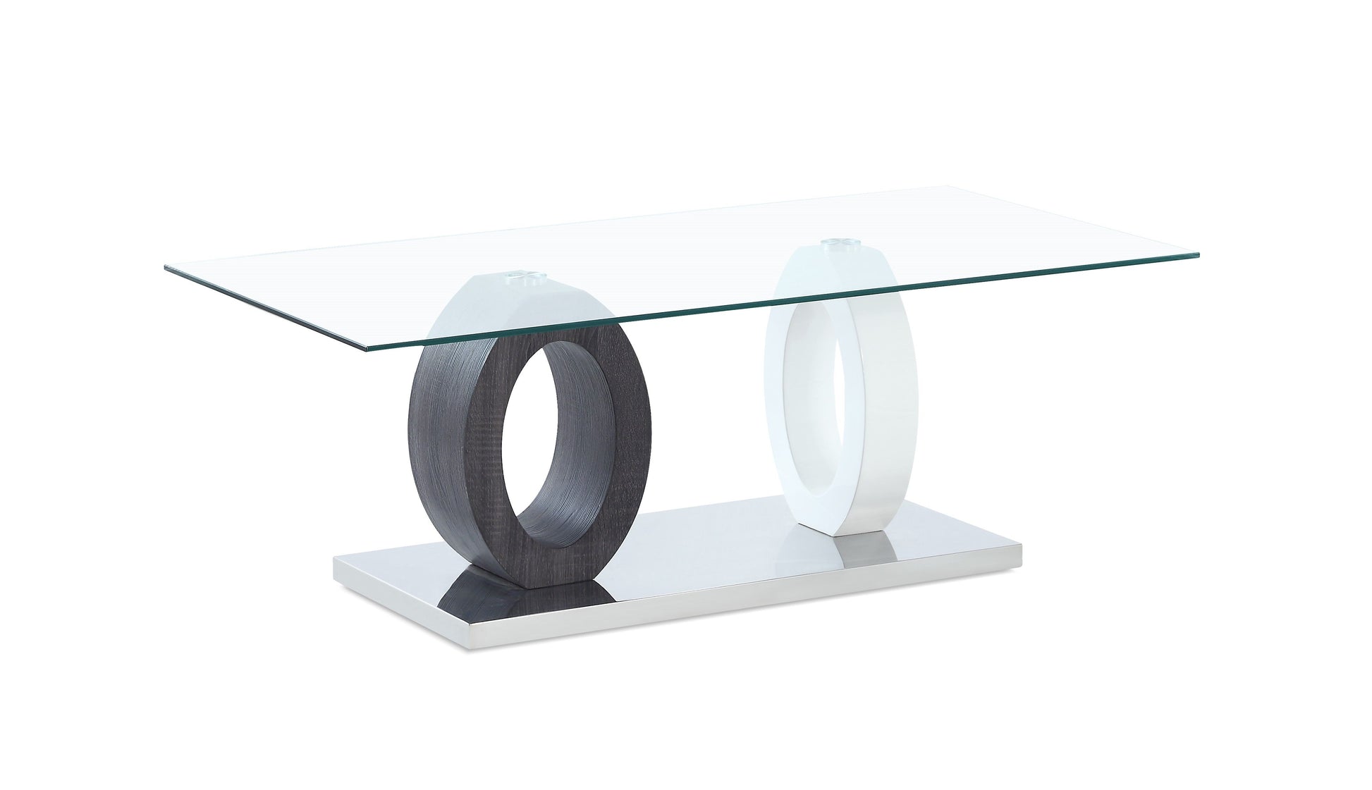 The Couch.com Tracker Coffee Table features a modern design with a durable wood construction, a stylish white finish, and a brown/white color scheme.