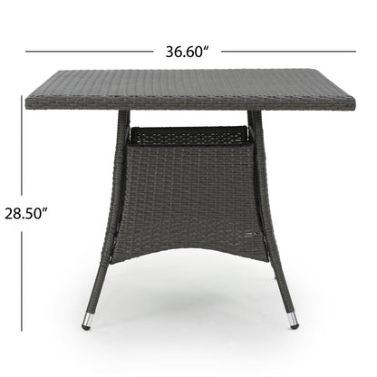 Outdoor Rattan Square Dining Table With 4 Legs - Gray