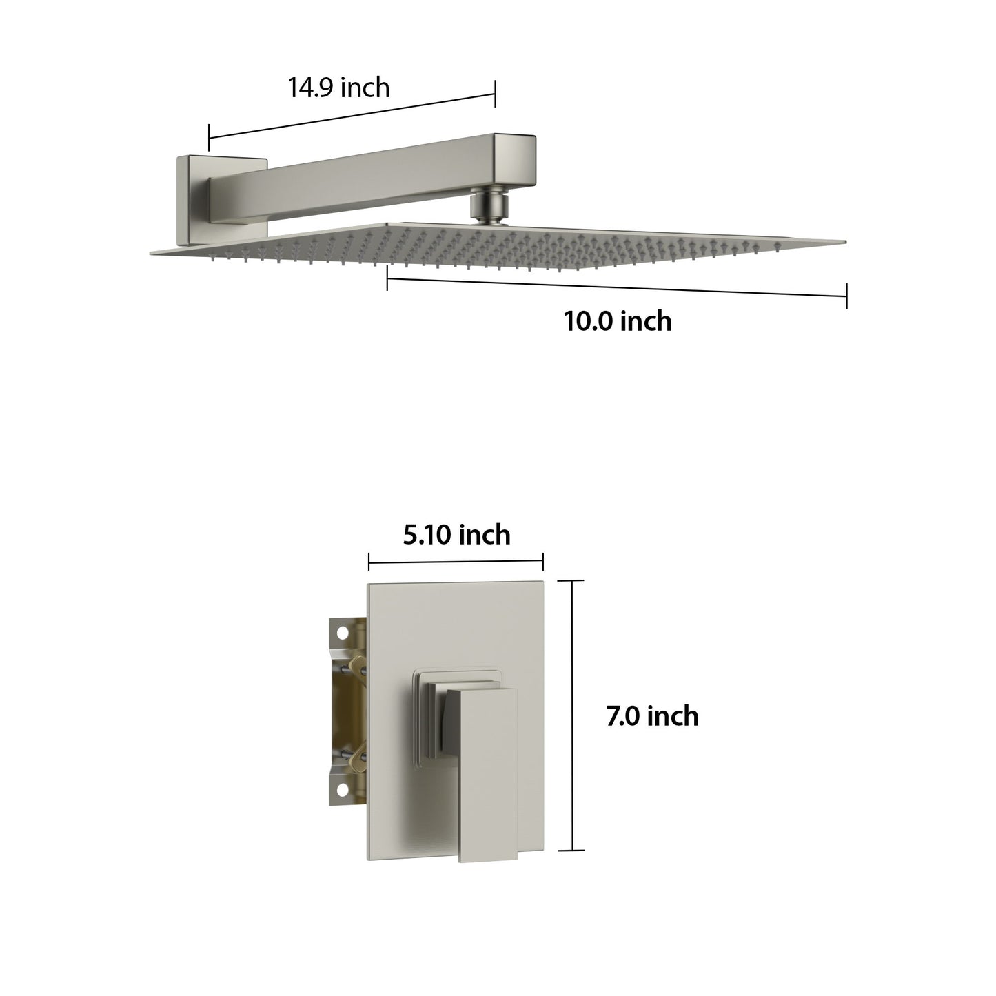 Shower Faucet Set With Rainfall Shower Head And Shower Valve, Stainless Steel And Brass