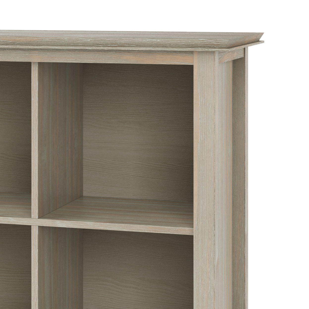 A close-up of the Artisan - Cube Storage shelving unit in light wood finish, featuring four cubes, a textured surface, and clean, straight lines at the right upper corner.