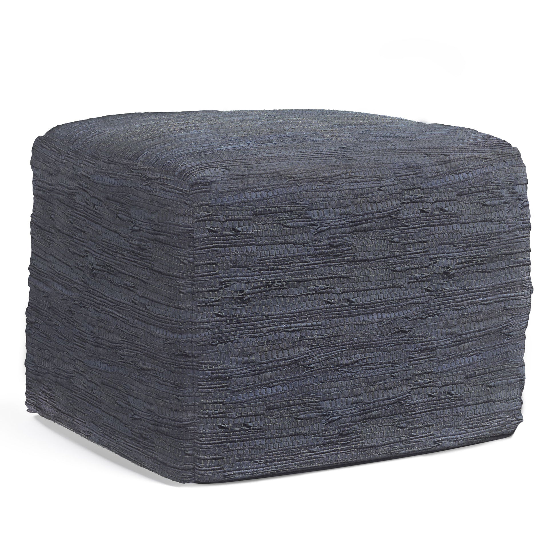 The Fredrik - Handcrafted Square Pouf features dark gray textured fabric and a square shape, displayed against a white background.