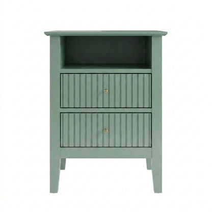 Fluted Nightstand With 2 Drawers