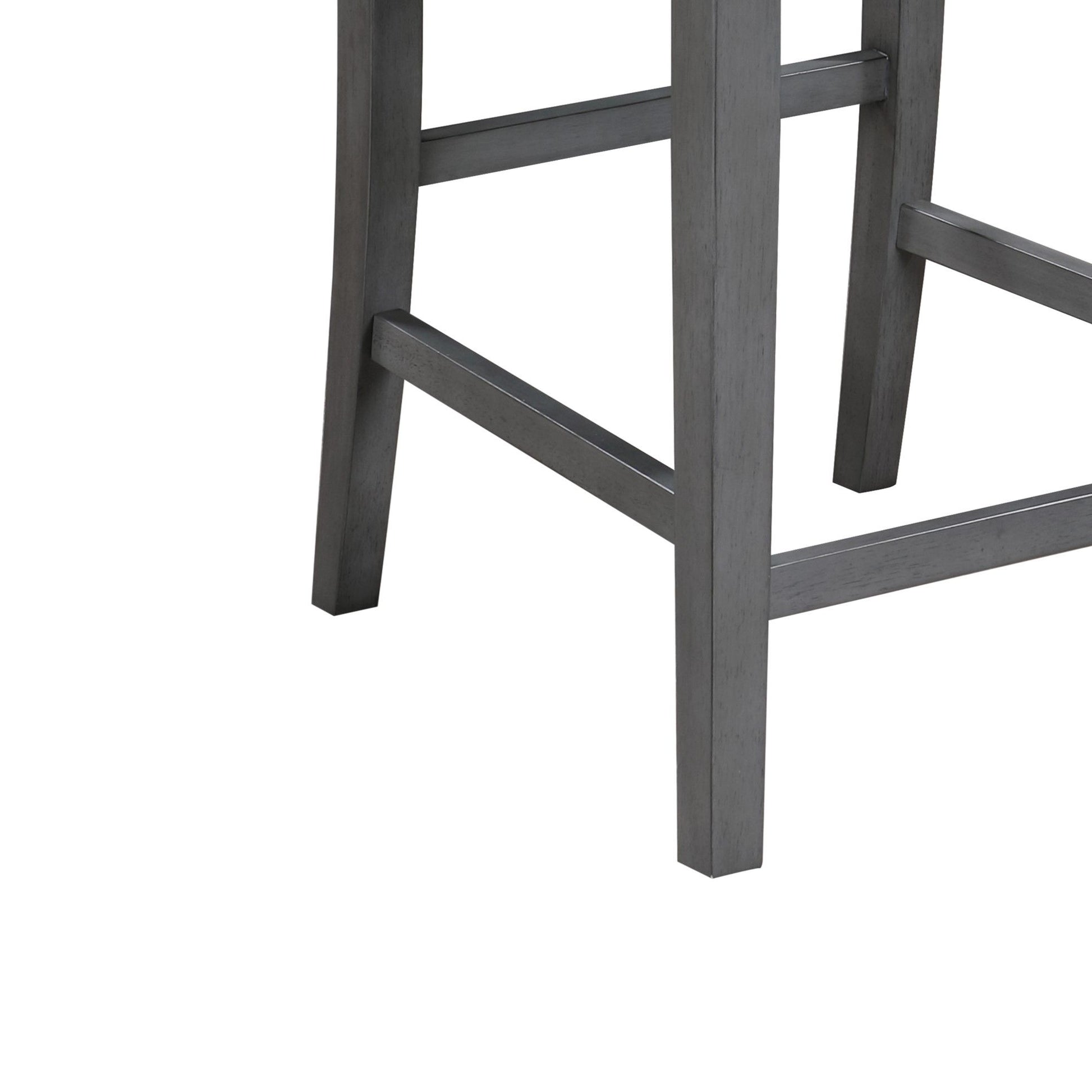 The Graham - 20" Upholstered Seat Counter Height Chair (Set of 2) features a sleek gray wooden design with rectangular legs and support bars, offering a modern, clean finish and sturdy construction. The emphasis is on the stool's lower half.
