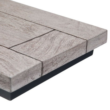 Close-up of the Skyler - Handcrafted C Side Table showcasing its wood grain texture and precise craftsmanship, arranged on a sleek black base.