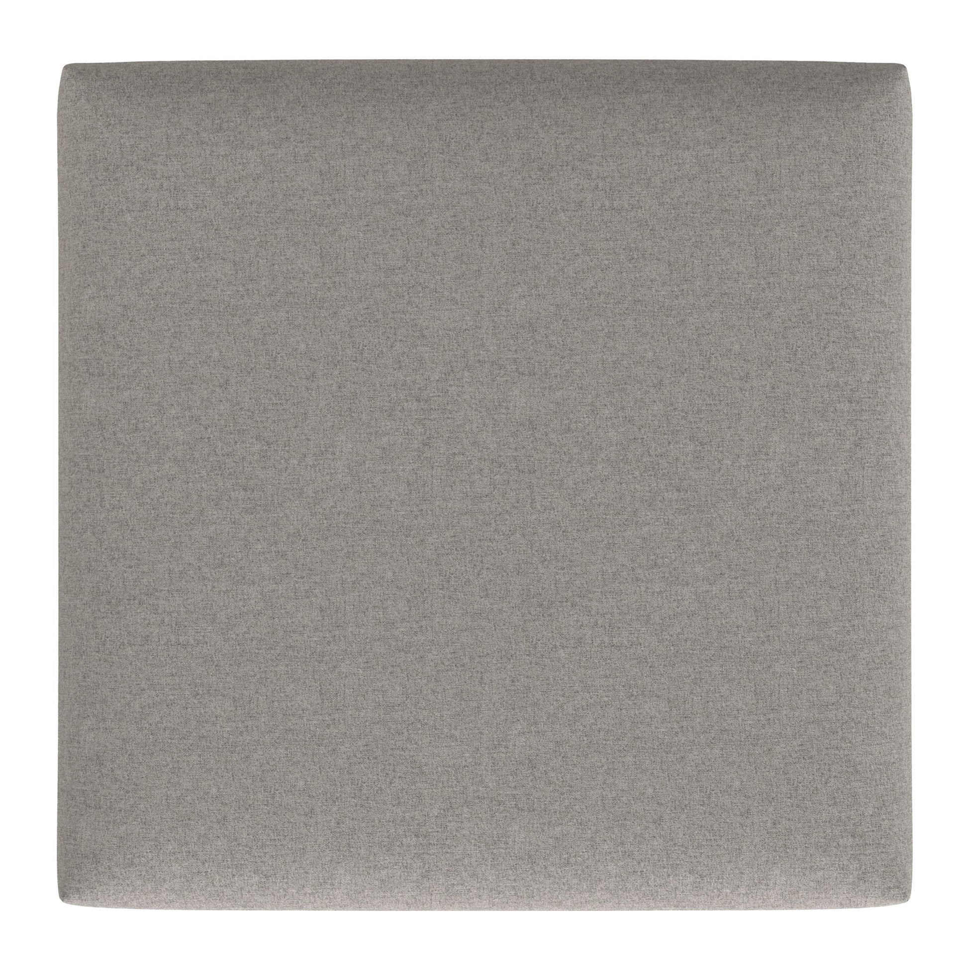 The Rebecca Multifunctional Coffee Table Storage Ottoman features a square, light gray upholstered seat with smooth, seamless fabric and clean edges, shown from above against a white background.