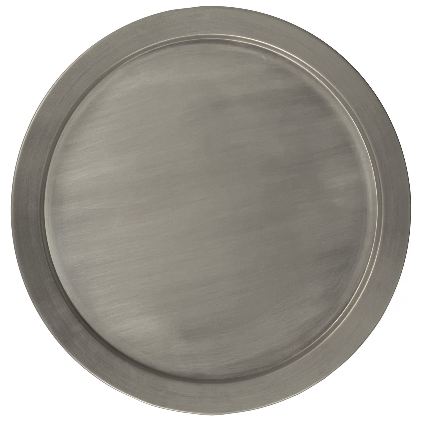 The Corbin Handcrafted Metal Side Table features a plain, round metallic top with a smooth brushed surface and raised rim, shown from above against a white background.