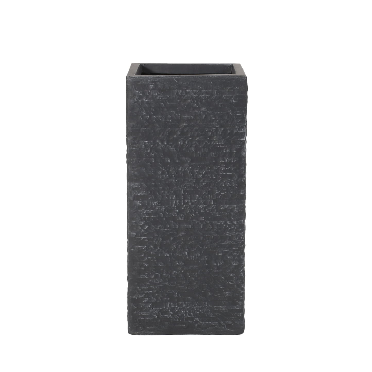 The Modern Outdoor Planter is a tall, rectangular black planter with a textured surface and open top, displayed against a white background.