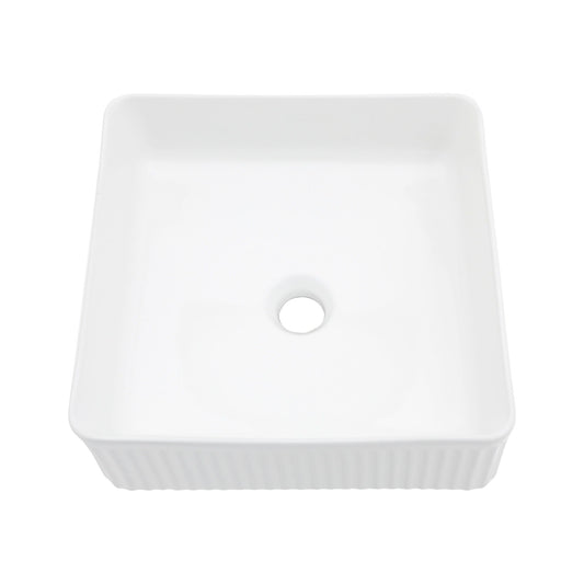 Modern Ceramic Square Vessel Bathroom Sink - White