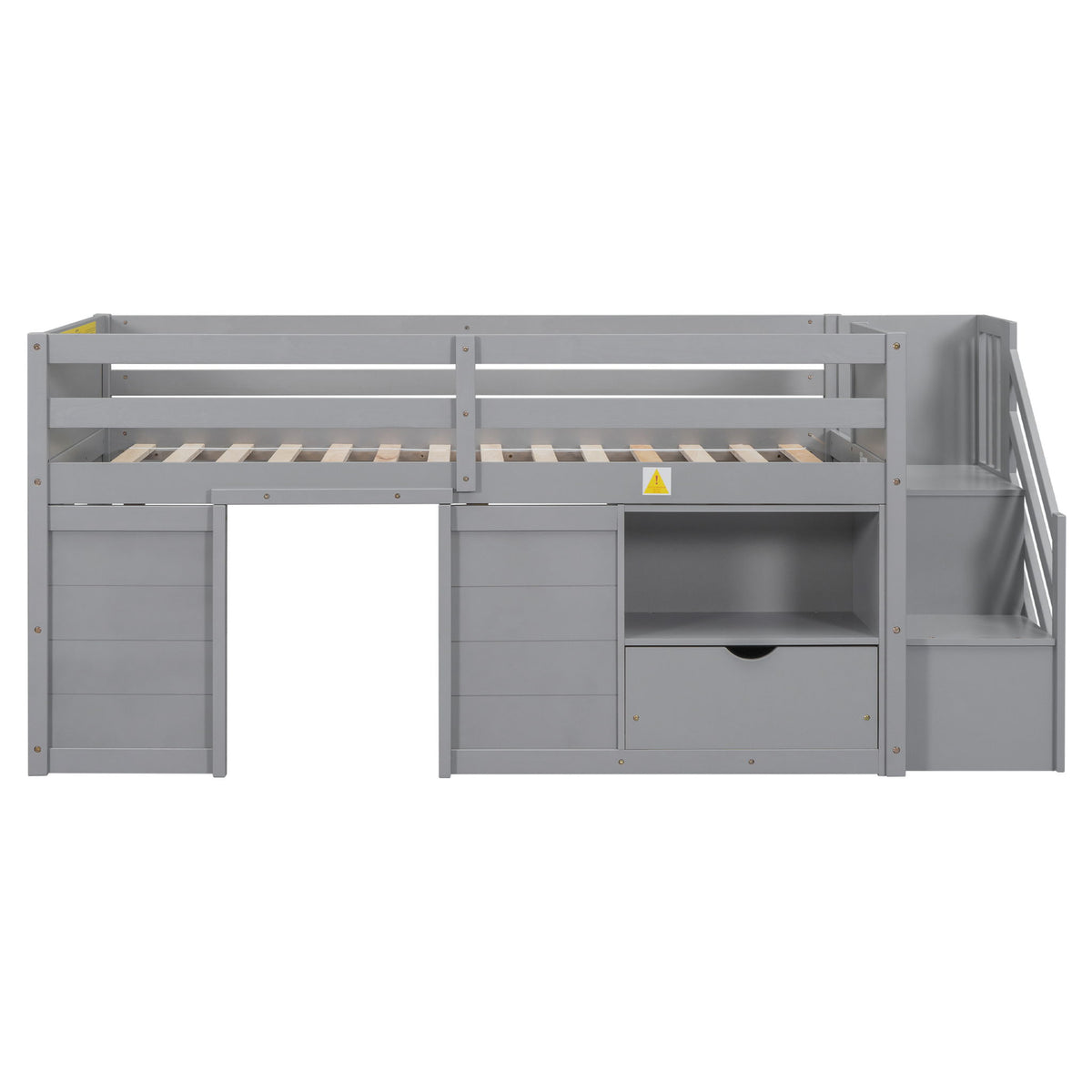 Low Loft Bed With Stair, Drawer, And Shelf