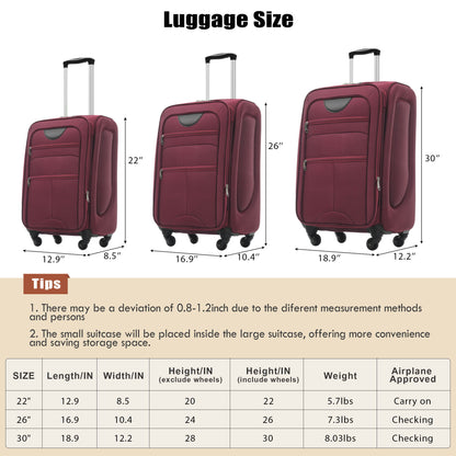 Softside Luggage Expandable Set With Duffel Bag Upright Spinner