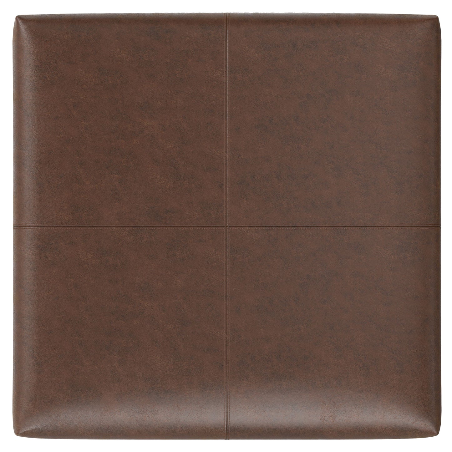 The Gabbie Coffee Table Upholstered Storage Ottoman features a square, brown leather-upholstered cushion with visible cross-pattern seams and a smooth, slightly textured surface.
