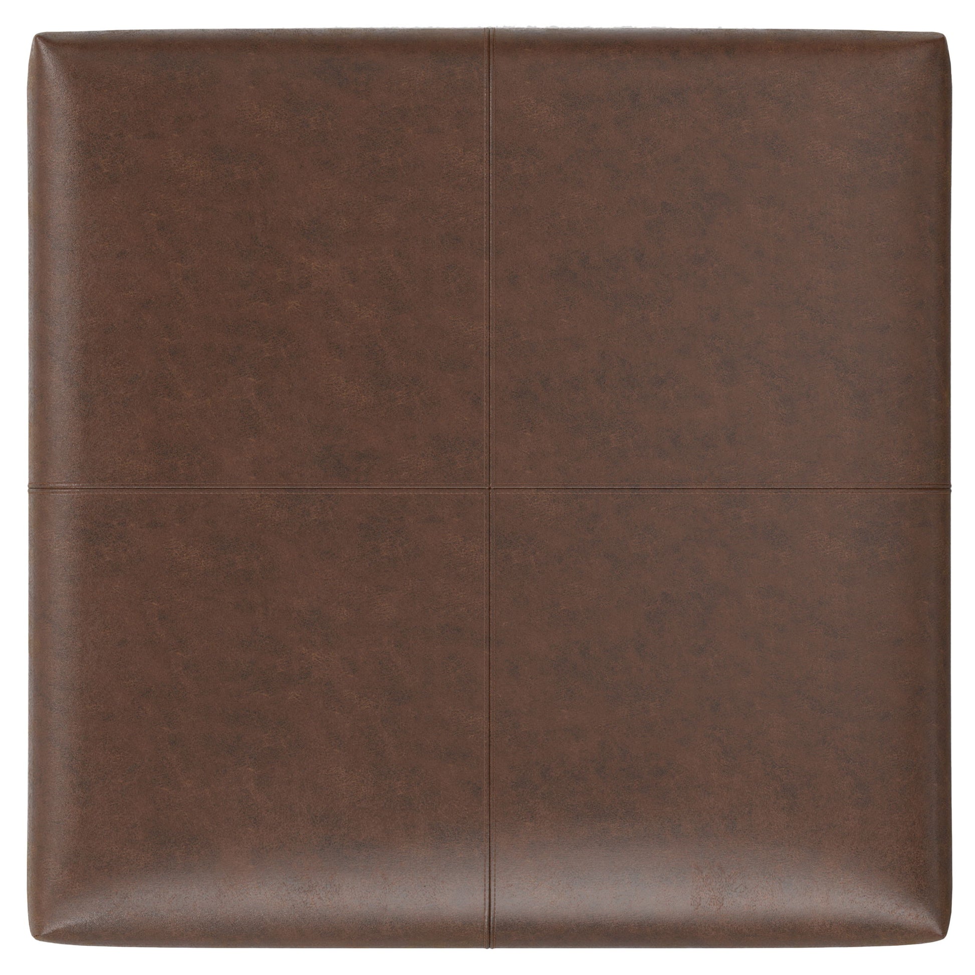 The Gabbie Coffee Table Upholstered Storage Ottoman features a square, brown leather-upholstered cushion with visible cross-pattern seams and a smooth, slightly textured surface.