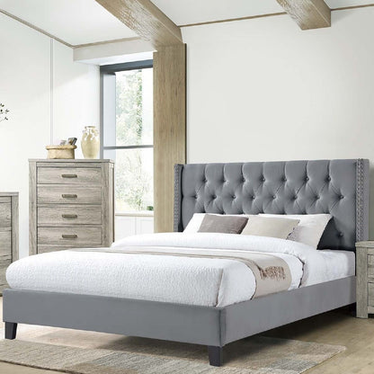 Modern Diamond Tufted Headboard Bed With Nailhead Trim
