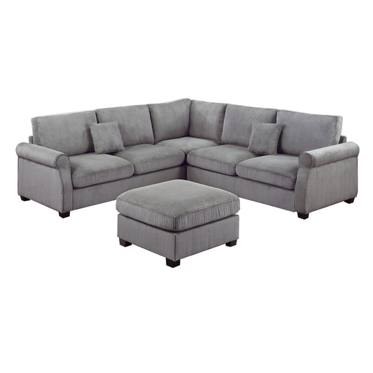 Modern Sectional Set With Corner Wedge, Loveseat, Ottoman & 2 Pillows