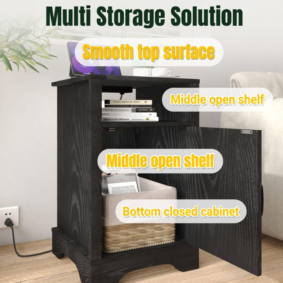 Farmhouse Nightstand, Charging Station & Storage