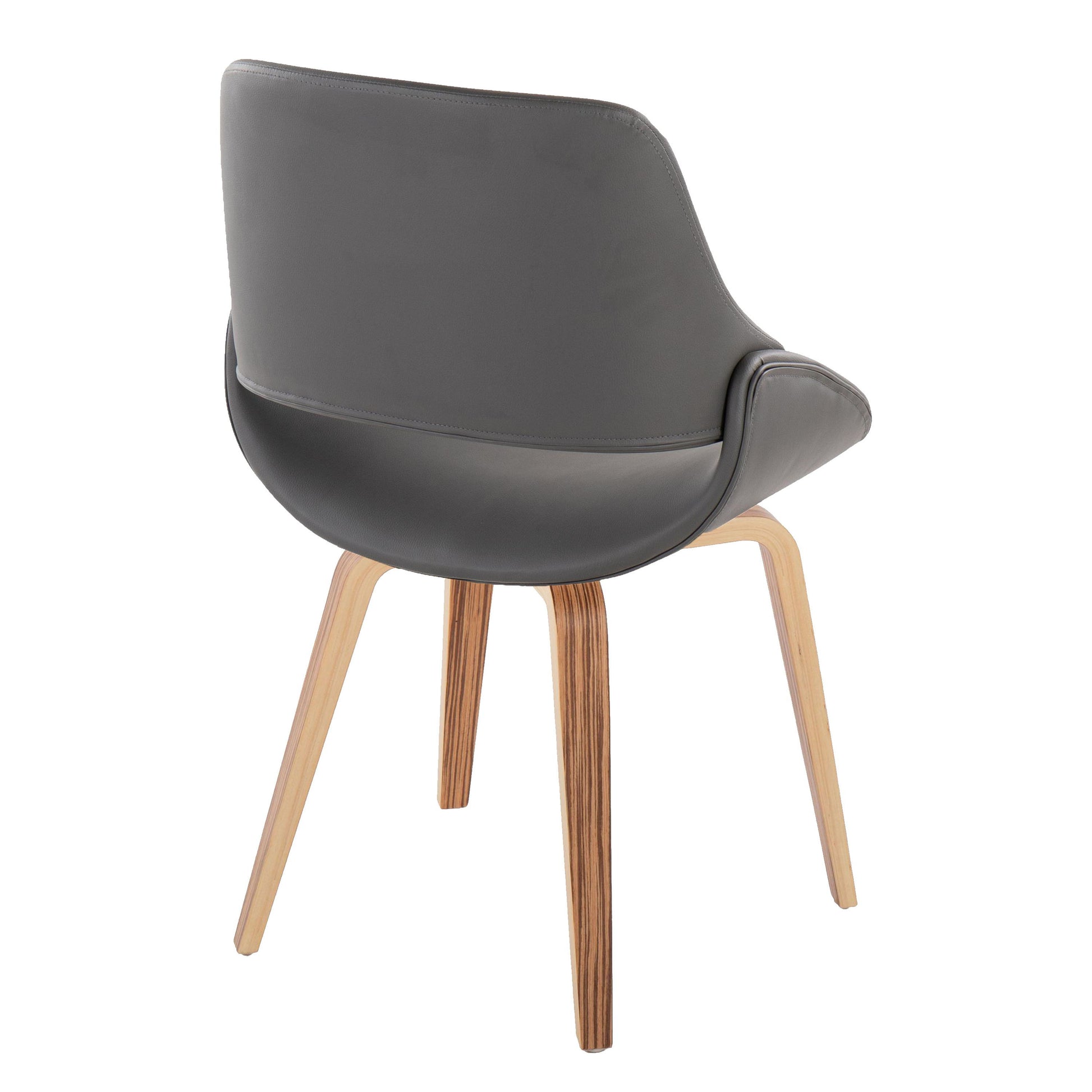 The Fabrico - Mid Century, Modern Dining Chair (Set of 2) features curved, dark gray cushioned backrests and seats with four angled wooden legs. Shown from a rear, slightly side-facing view against a white background.