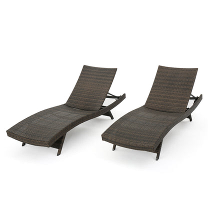 Two Salem - Chaise Lounge chairs in brown wicker, featuring adjustable reclining backs, are shown side by side on a white background.