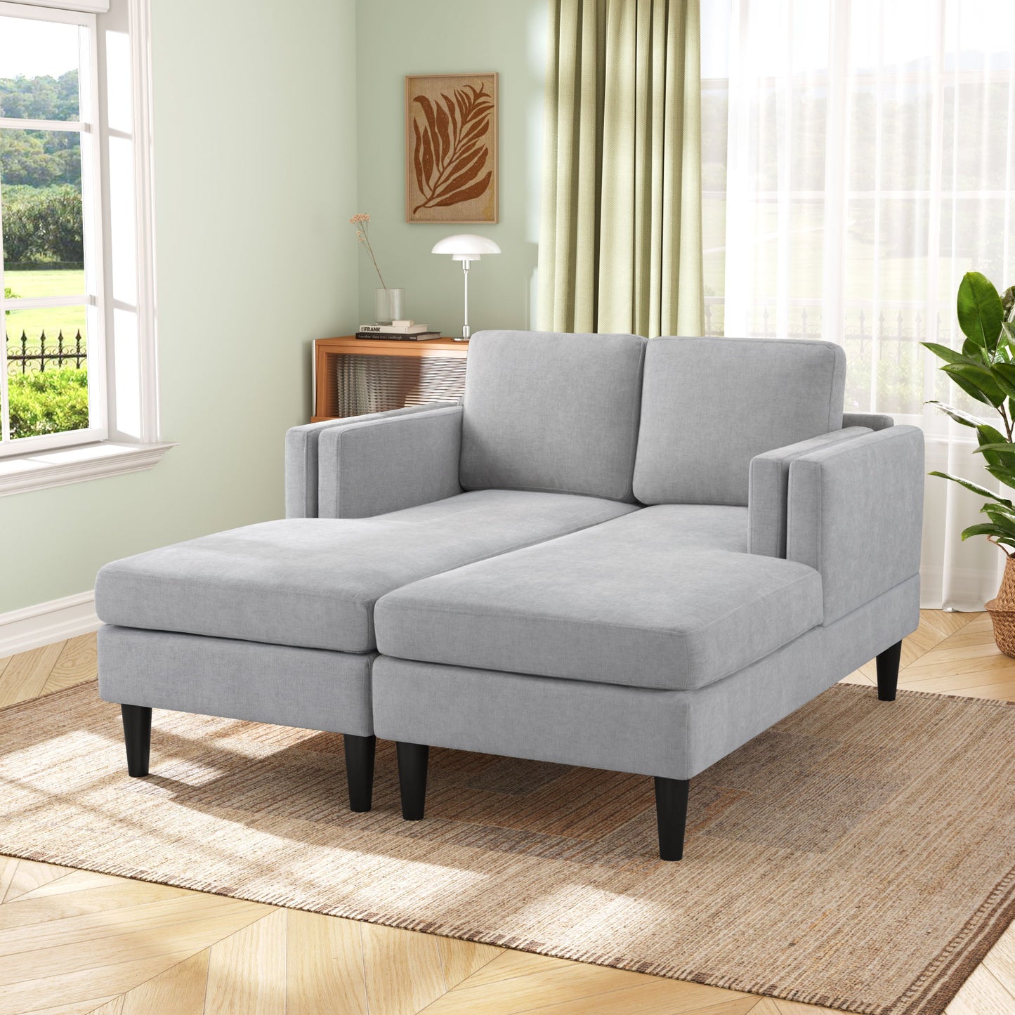Chaise Lounge Sofa Bed With Dual Layer Armrests For Living Room