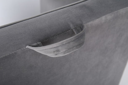 A close-up of the gray upholstery and fabric handle on the Durable Design Kids Club Sofa, highlighting its sturdy construction and kid-friendly design.