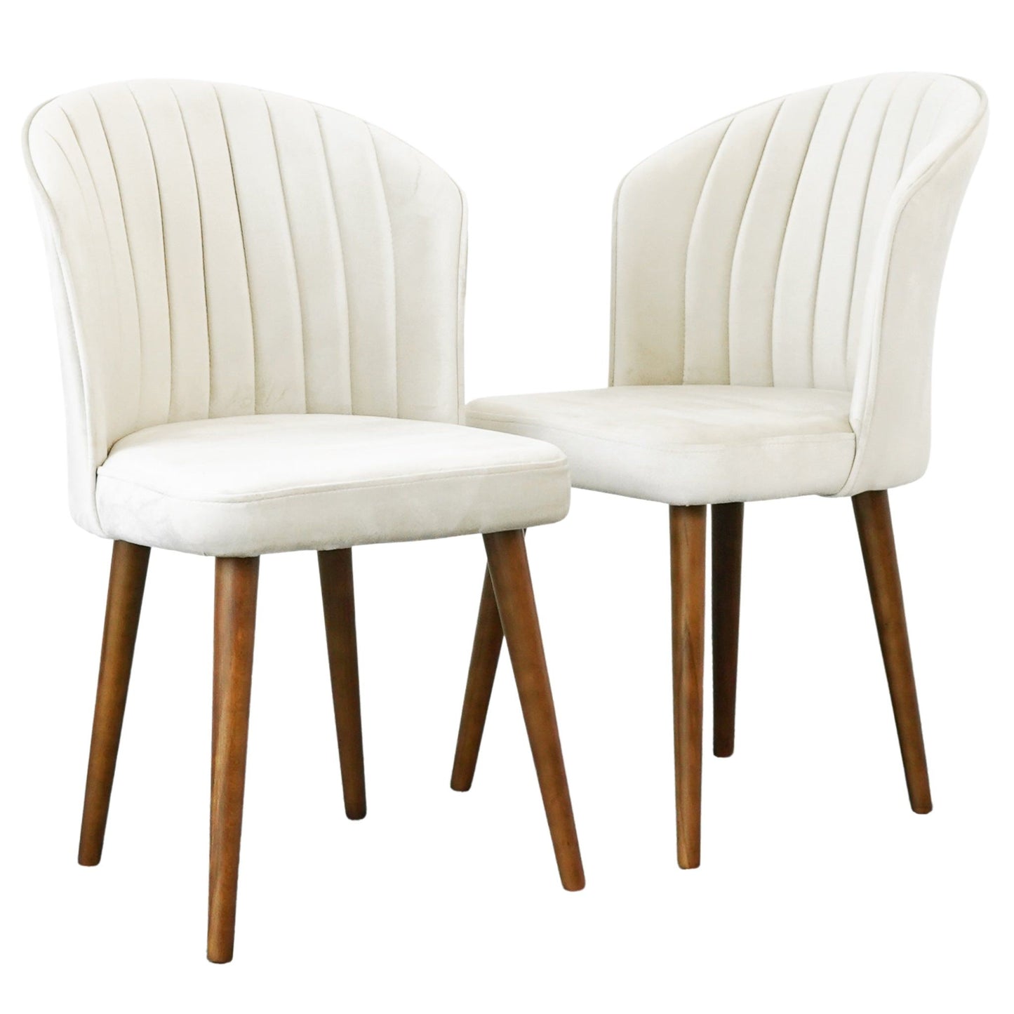 The Parsons - Comfortable Dining Chair (Set of 2) features modern white upholstered, fluted backs and seats with angled brown wooden legs, shown side by side against a white background.