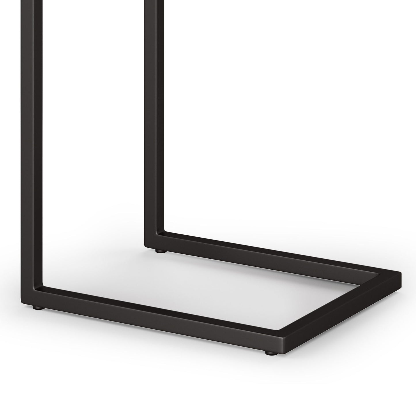 The Skyler - Handcrafted C Side Table features a minimalist black metal base with a geometric, open rectangular design. Its modern, sleek look is defined by clean lines and a simple structure, perfect for contemporary spaces.