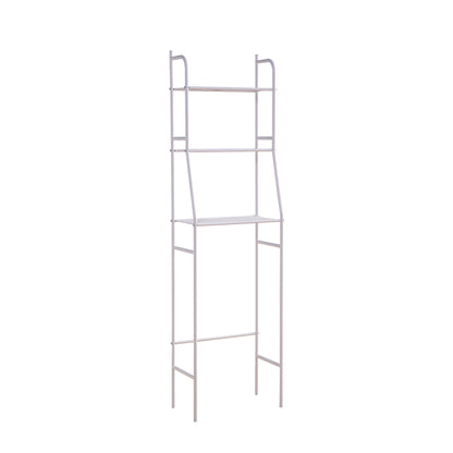 The Three Tier Over The Toilet Storage Shelf - Wood is a tall, freestanding unit with three shelves and an open bottom space, designed to fit conveniently over a toilet or similar fixture.